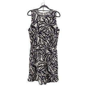 J Jason Wu Geo Print Linen Romper Womens Small Pockets Sleeveless Black White